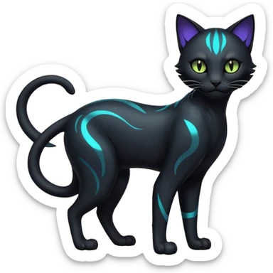 Futuristic Black Dark Abyssal Ethereal Modern Amaura-Bayleaf-Abyss-Feline-Fakémon-creature-hybrid Full Body sticker
