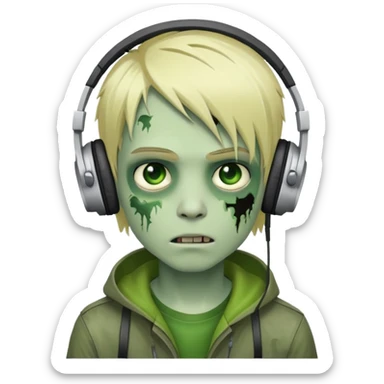 boy zombie with blonde emo hair and green skin and headphones  sticker
