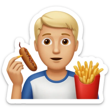 Hombre Rubio con una salchipapas pero la salchicha está quemada sticker