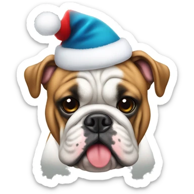 English bulldog wearing a Christmas hat sticker