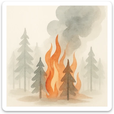 forest fire with dramatic flames and smoke in a painterly style sticker