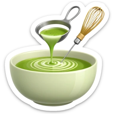 matcha whisk (chasen) in action, whisking green matcha tea in a bowl sticker