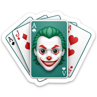 A 3D cartoon set of playing cards with a visible joker card, neat layout, soft shadow, realistic Memoji-style. sticker