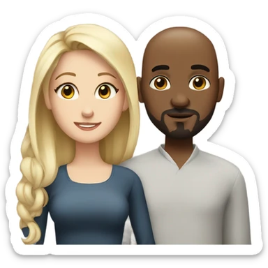 Blonde woman with grey eyes and black man who is bald with a goatee in love with each other  sticker