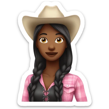 Pretty black cowgirl woman long hair pink hat sticker