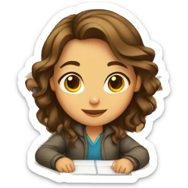 brown haired girl in classroom desk sticker