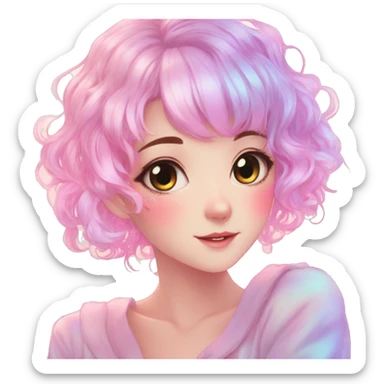 Gorgeous Beautiful Blushing Petite Colorful-Shiny-Pastel-Fairy-Anime-Girl with beautiful gradient pastel hair aesthetic sticker