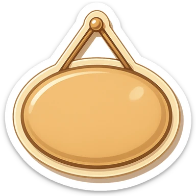 door sign, oval shape, beige color, with shadows and highlights, retro sticker style, hanging on a hinge, transparent background sticker