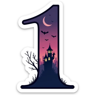 Number 1 in serif italic font with misty, haunting twilight colors sticker