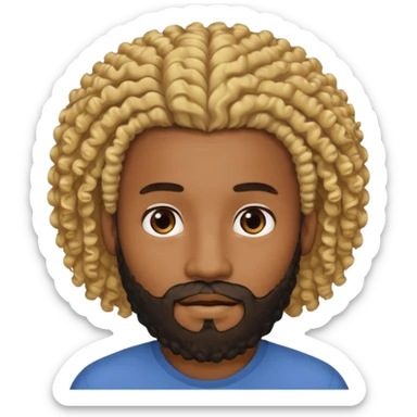 Black man with curly blonde hair and a black beard sticker