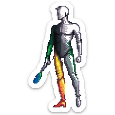 A paintbrush transforming into a metallic human silhouette, symbol of artistic identity sticker