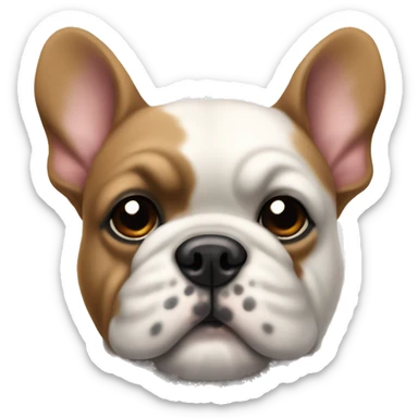 Fluffy French bull dog with a black spot on his face but the dog is white  sticker