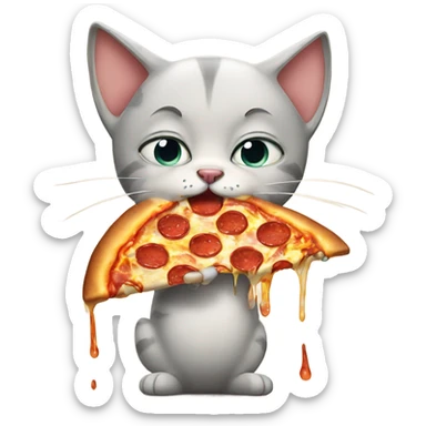 Crying cat with tears eating pizza sticker