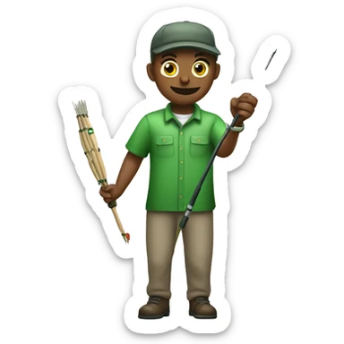 husband holding fishing rod with green fishing line hooked tuna sticker