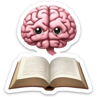 A pink brain reading a brown book sticker