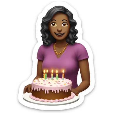 40 years old woman happy with a brithday cake sticker