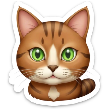 a brown cat with a white chin and white cheeks but striped and green eyes sticker