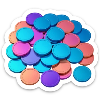 Many Coins pack 
in gradient of turquoise, blue, pink, purple, and coral
 sticker
