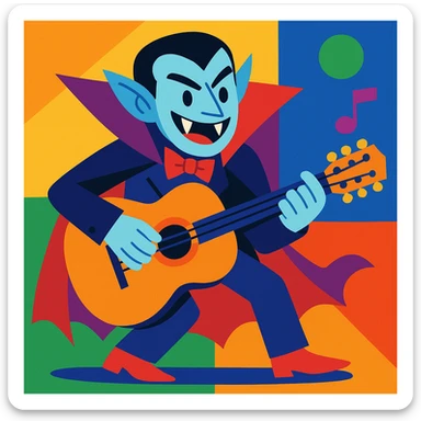 vampire holding a guitar, vibrant and playful sticker