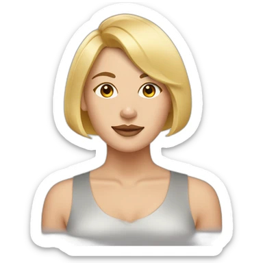 Blond lady with bob haircut flanked by two pitbulls sticker