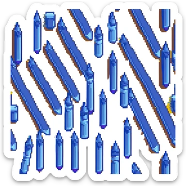 Eleven blue crayons arranged in various positions sticker