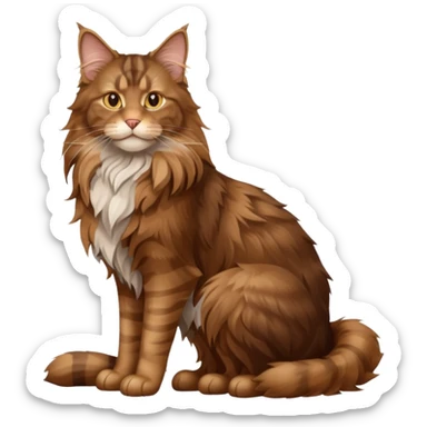 A high-resolution photo-realistic digital illustration of a brown maine coon cat, full body noble maine coon sitting sticker
