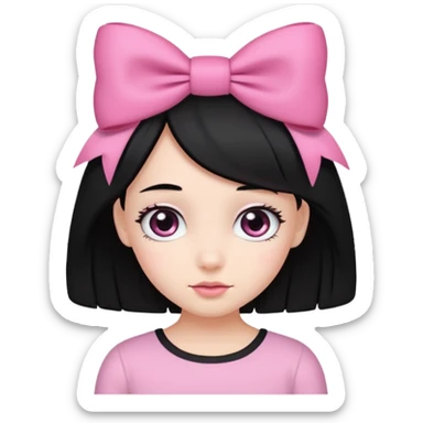 Girl with cute eyes and black hair and pink bow in her side of her hair sticker
