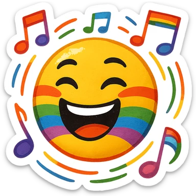 gay pride emoji, rainbow musical note, lively and bright sticker