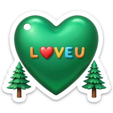 a big green heart emoji that says "I love you Candy"  with small pine trees behind it sticker