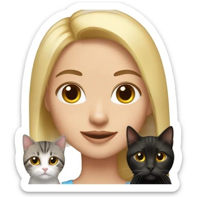 Blonde girl with two black and brown American shorthair cats sticker