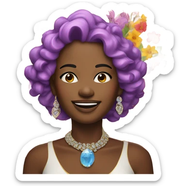 happy portrait with jewelry and flowers sticker