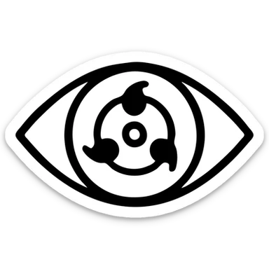 sharingan eye, stylized, bold lines, red and black, minimal background, graphic icon style sticker