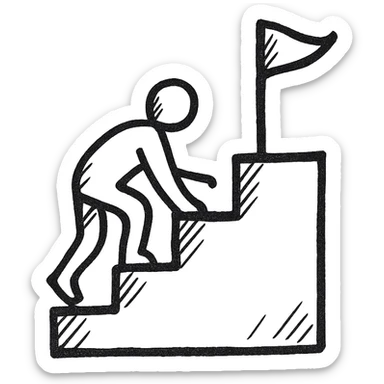 hand drawn black outline icon of a person climbing up a flag, crawling up steps, simple and clear, no fill sticker