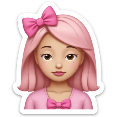 sassy girly emoji with pink bow, closed eyes, confident smirk



 sticker