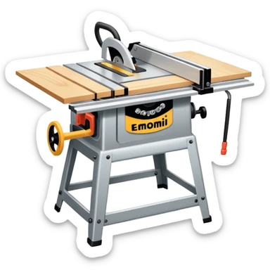 A table saw emoji with a wooden table and a silver blade sticker