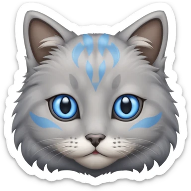 a gray cat with blue eyes on its forehead sticker