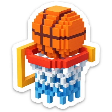 Voxel-style basketball in a net, no background, variation 8. sticker