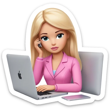 a tired barbie works in front of macbook sticker