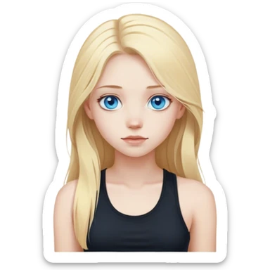 Long blonde hair, blue eyed girl with pale skin and black tank top sticker