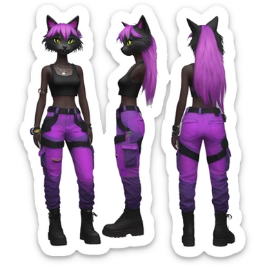 Edgy Anthro cool pretty colorful dark cat-fursona techwear cargo pants crop top sticker