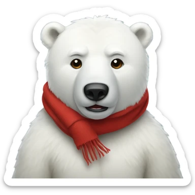 Polar bear with red scarf around its neck  sticker