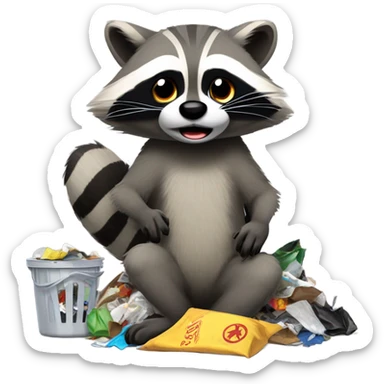 Raccoon cleaning trash sticker