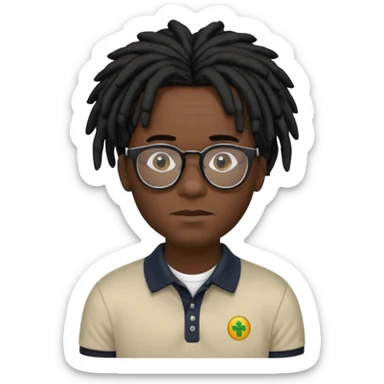 Man, black skin, Dreads blakc hair, polo shirt and glasses sticker