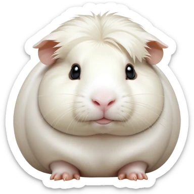 Cinematic Noble White Guinea Pig Portrait Emoji, Poised and regal, with a compact, chubby build and a pristine, well-groomed pure white fur, deep-set soulful dark eyes, Simplified yet sharp and sophisticated features, highly detailed, glowing with a soft, dignified glow, high shine, intelligent and sweet, stylized with an air of gentle purity, focused and attentive, soft glowing outline, capturing the essence of a watchful and confident little companion, so majestic it feels as though it could scurry out of the screen with effortless authority! sticker