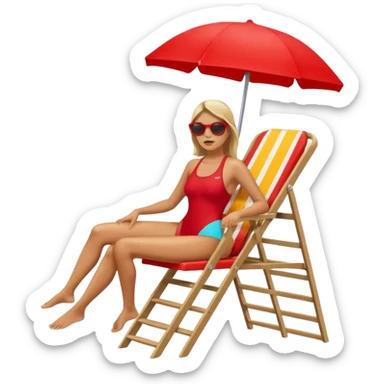 Female lifeguard – red swimsuit, sunglasses, sitting on tall lifeguard chair. sticker