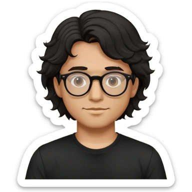 zumbie cabelo ondulado médio preto, camiseta preta, oculos redondo masculino  sticker