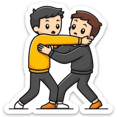 man with anxious attachment desperately holding onto someone with fearful expression not wanting to let go sticker