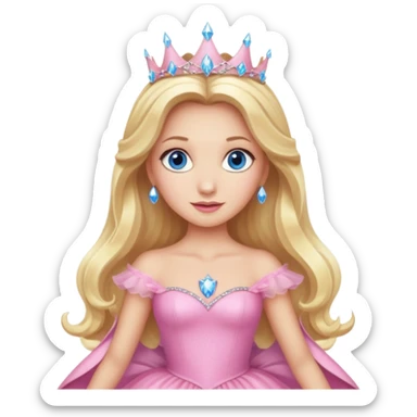 Glinda the Good Witch from the Wizard of Oz with light skin, blue eyes, blonde long hair, pink outfit sticker