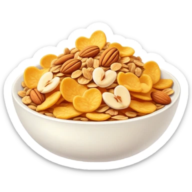 bowl of Cornflakes with almonds and granola sticker