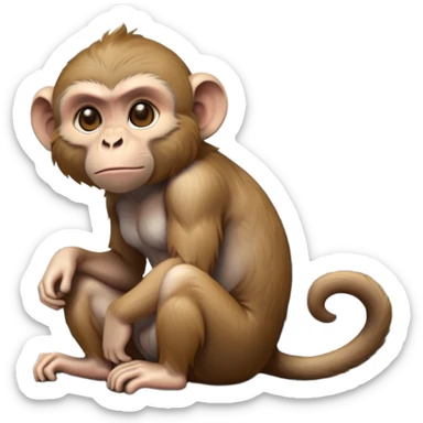 cinematic-macaque-realistic-full-body-sitting-emoji,-compact-muscular-frame-poised-on-a-rocky-outcrop,-short-curled-tail-resting-behind,-head-tilted-dramatically,-thick-dense-fur-in-warm-shades-of-brown-and-grey,-expressive-eyes-filled-with sticker